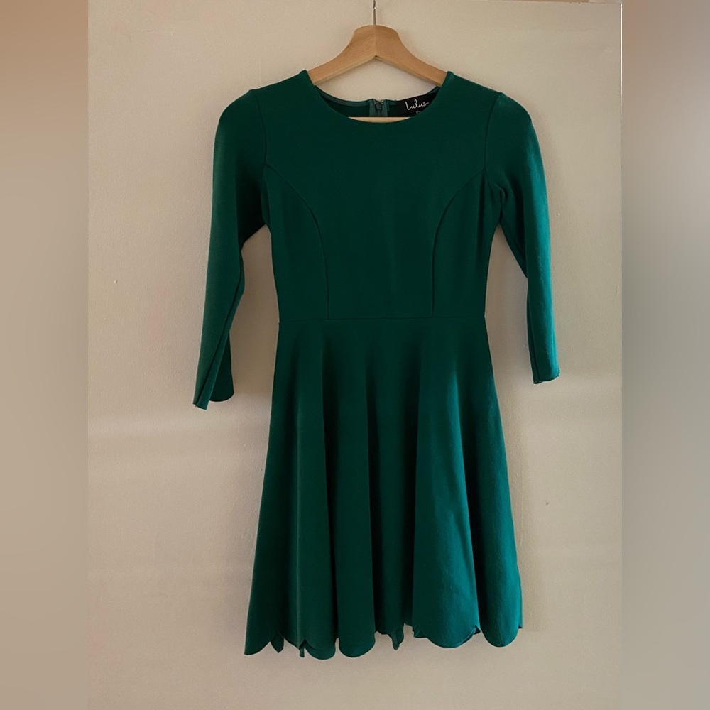 Lulu's Green Long Sleeve Dress with flared cut